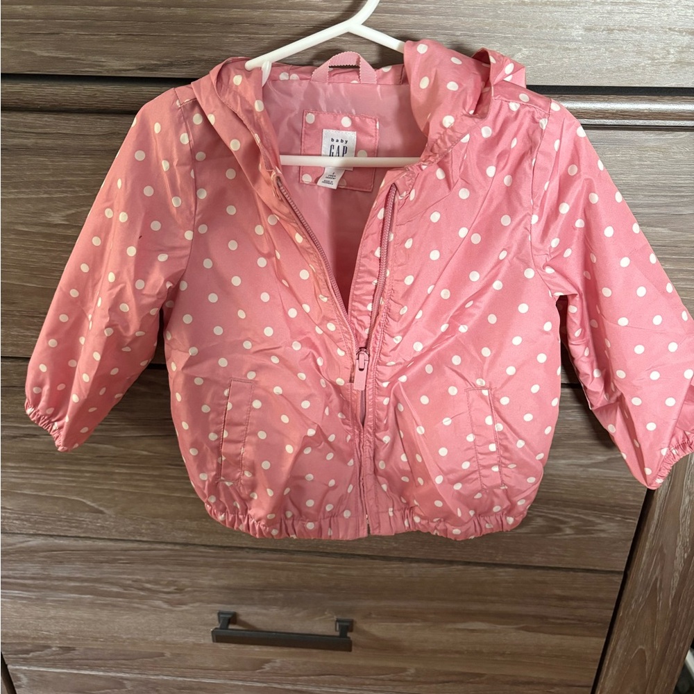 Toddler GAP Pink and White Polka Dot Raincoat 2T